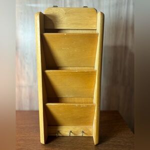 Vintage Wooden Wall Mail & Key Organizer in Light Honey